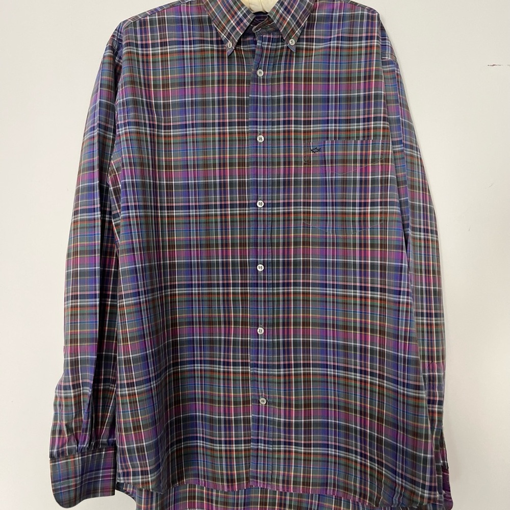 Paul & Shark YACHTING Purple and Navy Plaid Button-Down Shirt Made in Italy 42